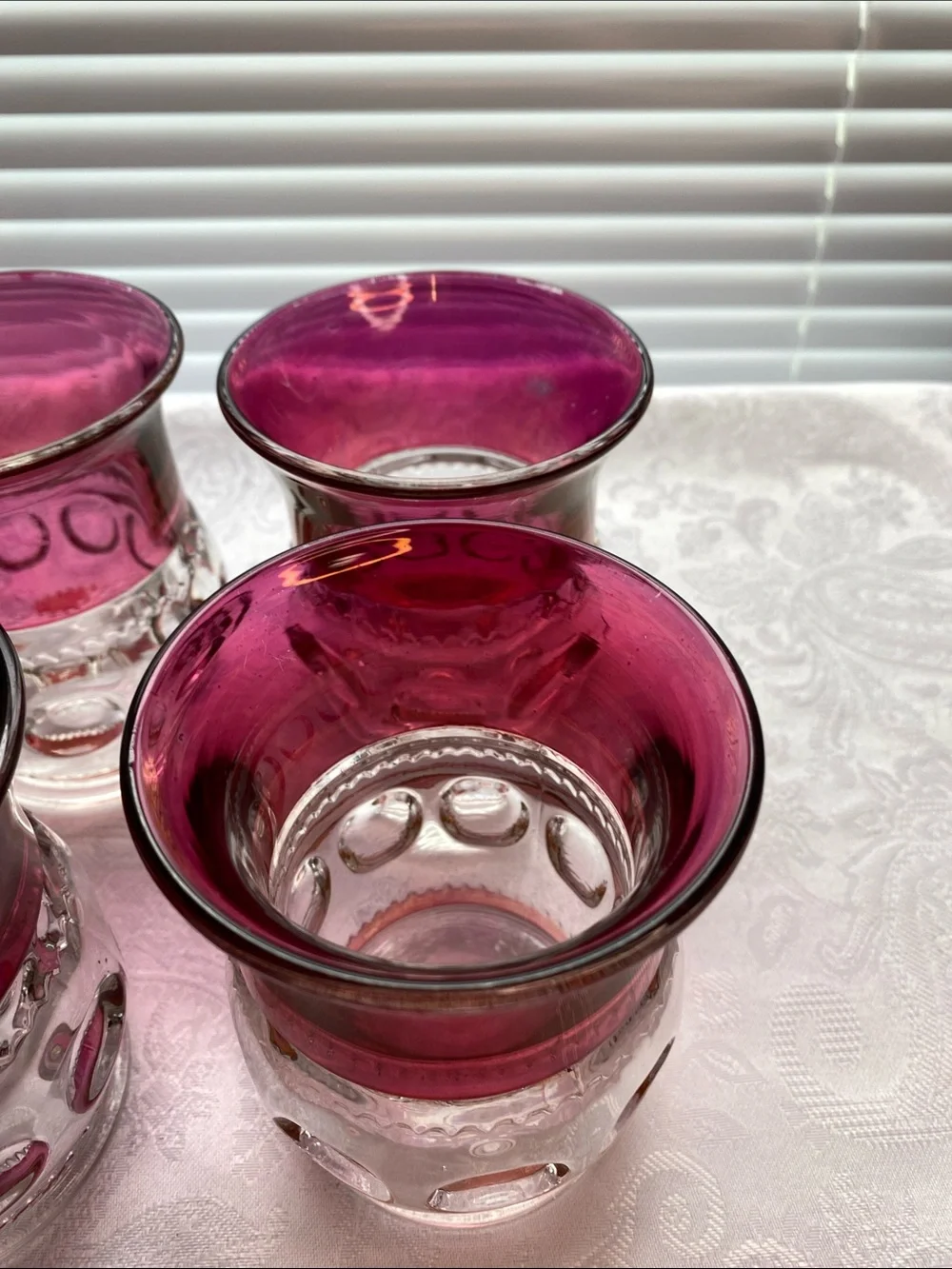 Vintage Tiffin Kings Crown Ruby Flash Glassware Set - 6 Juice Tumblers & 5 Clare